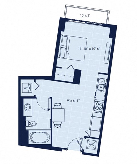 Floor plan for studio, 1 bath, 475 sqft